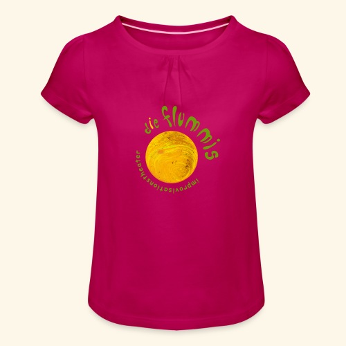 Flummi Logo rund gelb - Mädchen-T-Shirt mit Raffungen