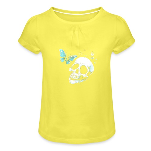 Totenkopf mit Schmetterling - Mädchen-T-Shirt mit Raffungen