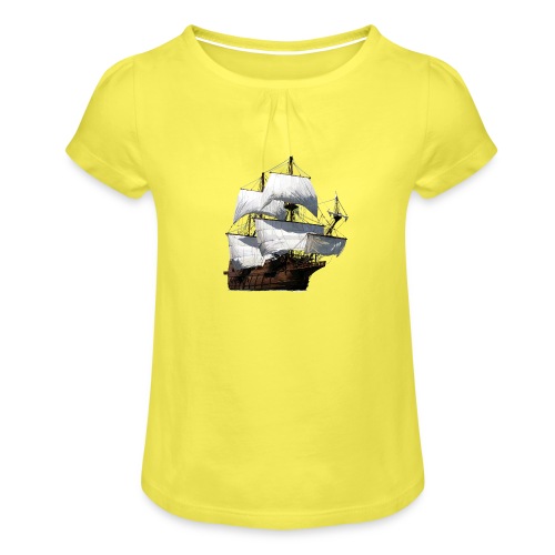 Segelschiff - Mädchen-T-Shirt mit Raffungen