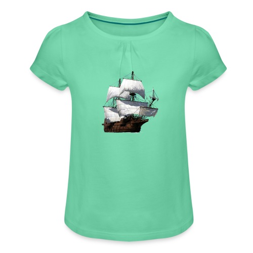 Segelschiff - Mädchen-T-Shirt mit Raffungen
