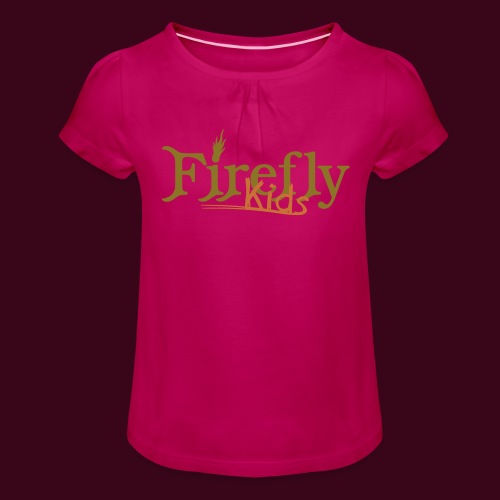 Firefly kids (Schriftzug & Logo) - Mädchen-T-Shirt mit Raffungen