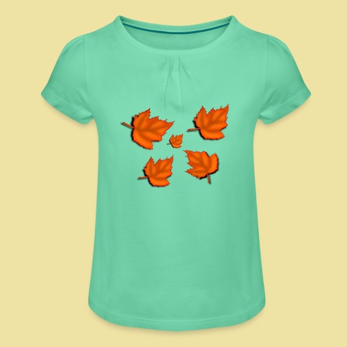 Herbstblätter - Mädchen-T-Shirt mit Raffungen