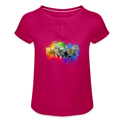 Chatons peinture arc-en-ciel -by- Wyll Fryd - T-shirt à fronces au col Fille