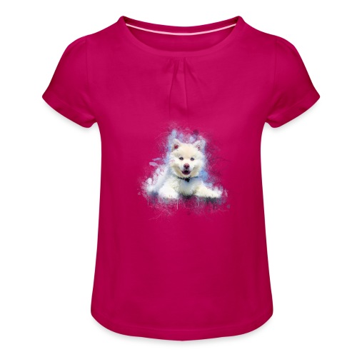 Husky sibérien Blanc chiot mignon -by- Wyll-Fryd - T-shirt à fronces au col Fille