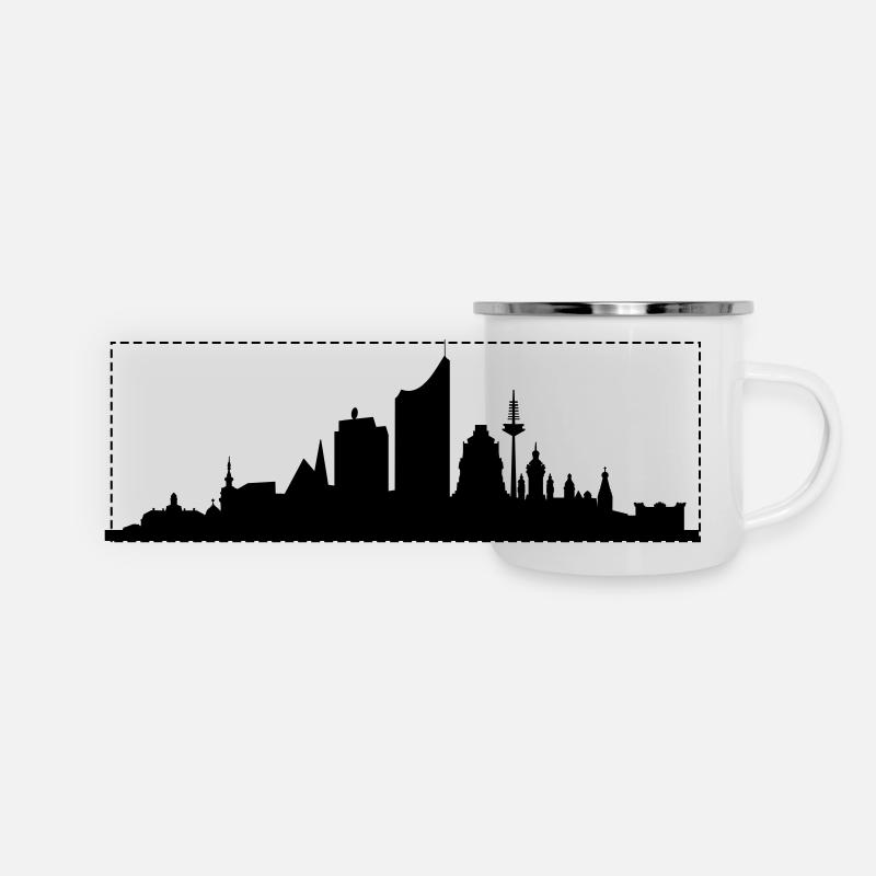 Skyline Leipzig central - Panorama Emaille-Tasse - Weiß