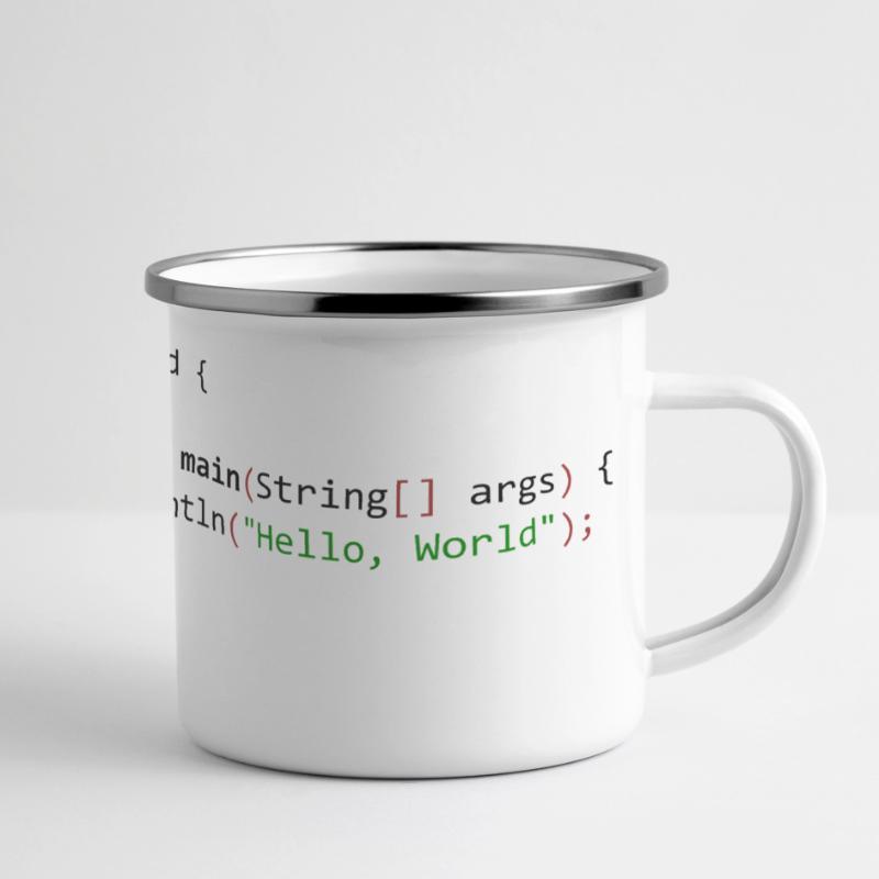 Hello World in Java Panorama Emaille-Tasse