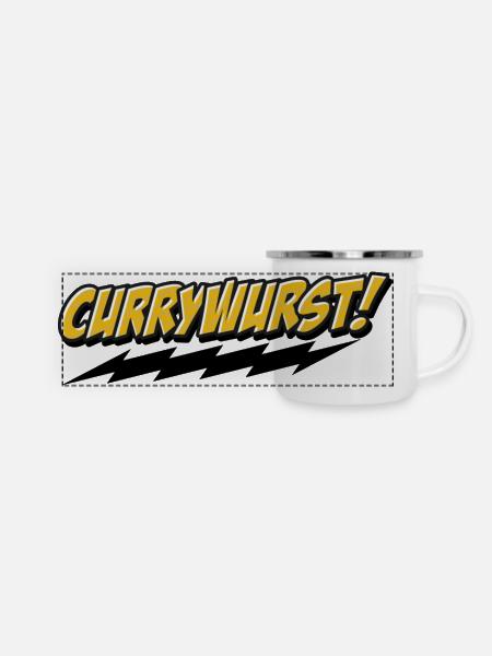 Currywurst Graffito - Panorama Emaille-Tasse - Weiß