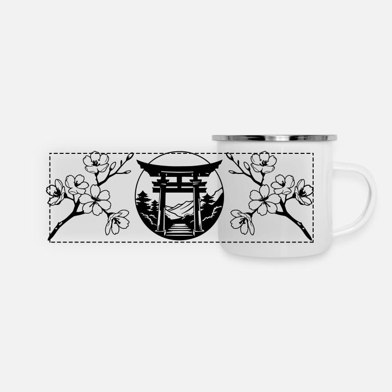 Japanese Garden and Sakura Flower - Panoramic Camper Mug - white