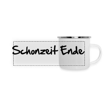 schonzeit_ende - Panorama Emaille-Tasse - Weiß - Vorne