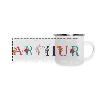 Art du nom ARTHUR avec fleurs brodées - Mug panoramique émaillé - blanc - Devant