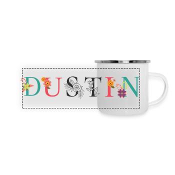 DUSTIN Name Art With Flowers Embroidered - Panoramic Camper Mug - white - Front