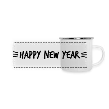 HAPPY NEW YEAR. BONNE ANNEE. MEILLEURS VOEUX - Mug panoramique émaillé - blanc - Devant