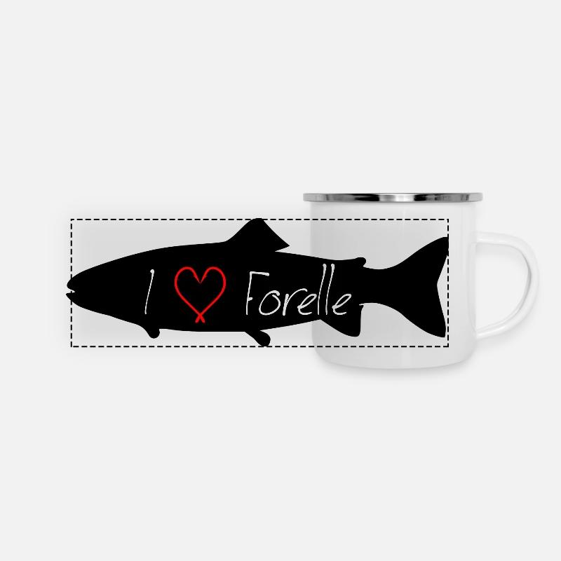 J’adore la truite noire - Mug panoramique émaillé - blanc