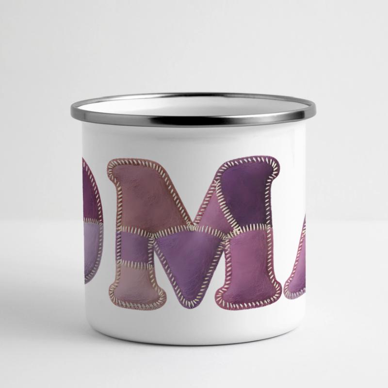 OMA Patchwork Stoff Design Geschenkidee Panorama Emaille-Tasse