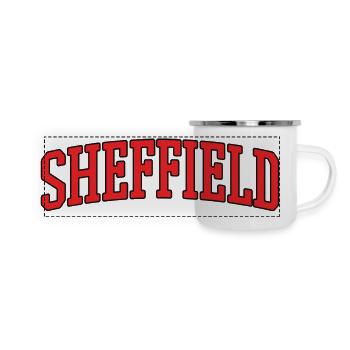 Sheffield Schriftzug Rot auf Schwarz - Panorama Emaille-Tasse - Weiß - Vorne