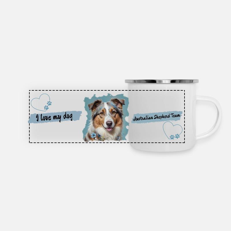 AUSTRALIAN SHEPHERD BLUE MUG - Panoramic Camper Mug - white