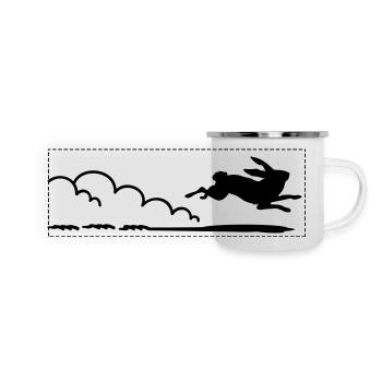 flottes Häschen / running rabbit (1c) - Panorama Emaille-Tasse - Weiß - Vorne