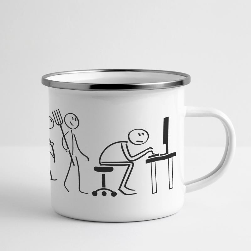 Evolution Computerarbeit Panorama Emaille-Tasse
