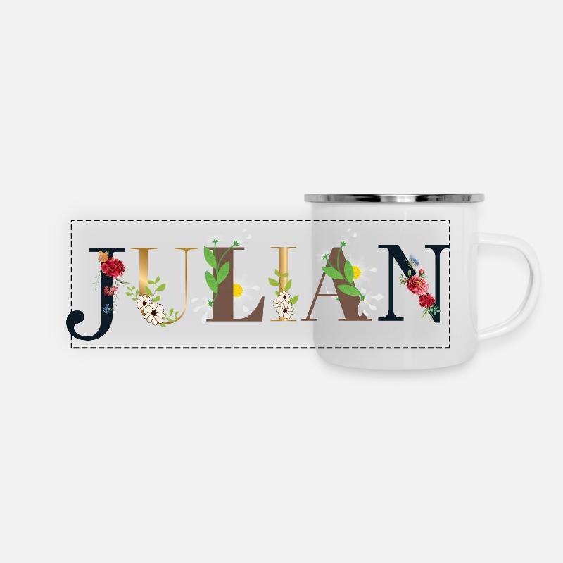 Le nom de JULIAN décoré de fleurs - Mug panoramique émaillé - blanc