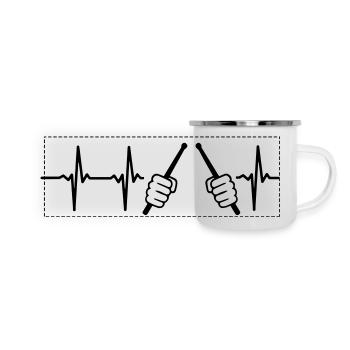 EIN HERZ SCHLÄGT FÜR DRUMS - Panorama Emaille-Tasse - Weiß - Vorne
