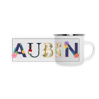 AUBIN Name Decorated with Flowers - Panoramic Camper Mug - white - Front