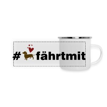 Dackel fährt mit - Panorama Emaille-Tasse - Weiß - Vorne