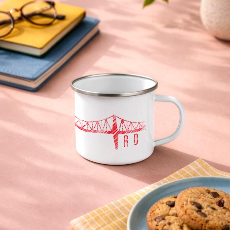 Rendsburger Hochbrücke Scribble Design – RD Skylin Panorama Emaille-Tasse