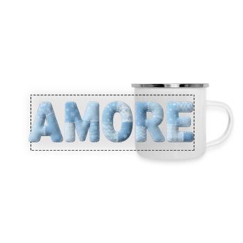 Amore Lettering Patchwork Design Blue - Mug panoramique émaillé - blanc - Devant