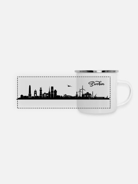 Borkumer Skyline - Panorama Emaille-Tasse - Weiß