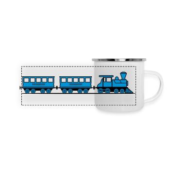 Train wagons locomotive de chemin de fer vapeur - Mug panoramique émaillé - blanc - Devant