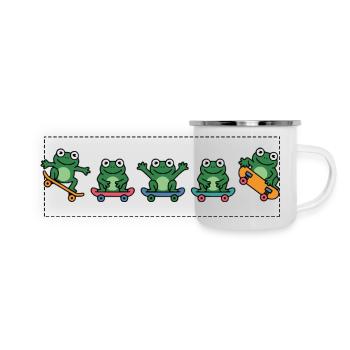 Row of Skateboarding Frogs - Panoramic Camper Mug - white - Front