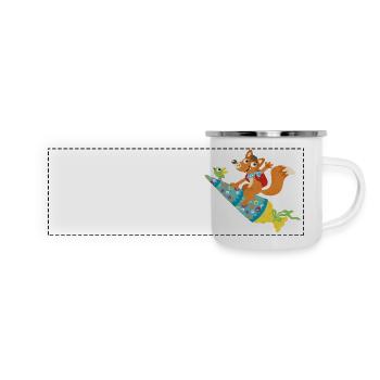 Einschulung Fuchs, Hurra ich bin ein Schulkind! - Panorama Emaille-Tasse - Weiß - Vorne
