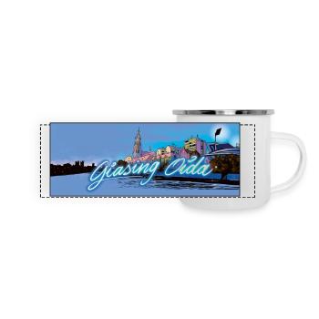 Giasing Oida - Panorama Emaille-Tasse - Weiß - Vorne