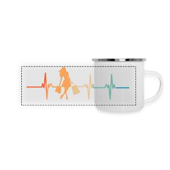 Heartbeat Einkaufen - Panorama Emaille-Tasse - Weiß - Vorne