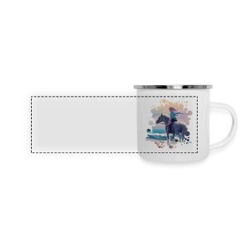 Ausritt am Strand - Ride at the Beach - Panorama Emaille-Tasse - Weiß - Vorne