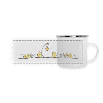 Mama Huhn Mit Kücken I Lustige Hühner - Panorama Emaille-Tasse - Weiß - Vorne