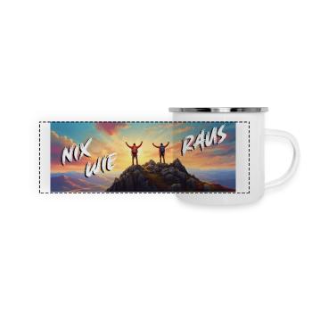 Nichts wie raus - in die Natur - auf die Berge - Panorama Emaille-Tasse - Weiß - Vorne
