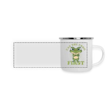 "iss Den Frosch Zuerst" Zeitmanagement - Panorama Emaille-Tasse - Weiß - Vorne