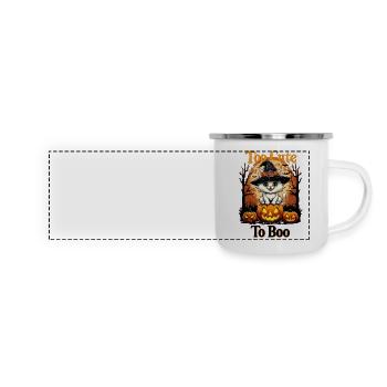 Zu süß zum Buhen - Halloween-Katze auf Kürbissen - Panorama Emaille-Tasse - Weiß - Vorne