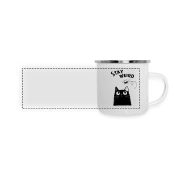 Stay Weird – Lustige schwarze Katze - Panorama Emaille-Tasse - Weiß - Vorne
