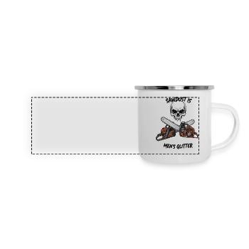 Männerglitzer: Sägespäne & Kettensägen Humor - Panorama Emaille-Tasse - Weiß - Vorne