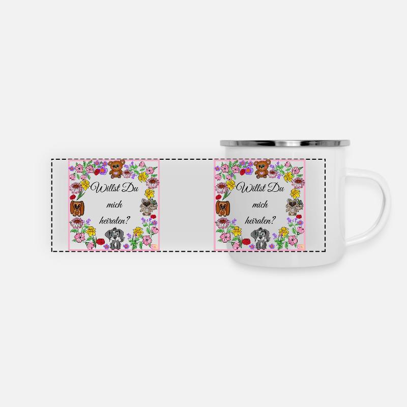 Willst Du mich heiraten? - Panorama Emaille-Tasse - Weiß