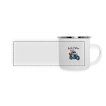 Frohe Ostern Hase Osterhase Motorrad Cool lustig - Panorama Emaille-Tasse - Weiß - Vorne