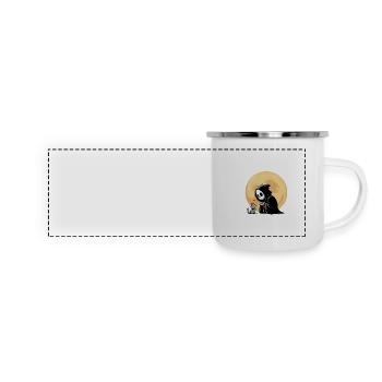 Halloween Squelette Chat de la Mort Pleine Lune Gothique Drôle - Mug panoramique émaillé - blanc - Devant