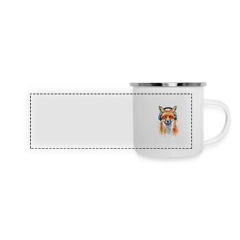 Fuchs Kopfhörer Musik Bunt Tier Design Print - Panorama Emaille-Tasse - Weiß - Vorne