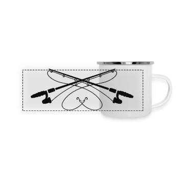 Kreuzende Angelruten Silhouette - Panorama Emaille-Tasse - Weiß - Vorne