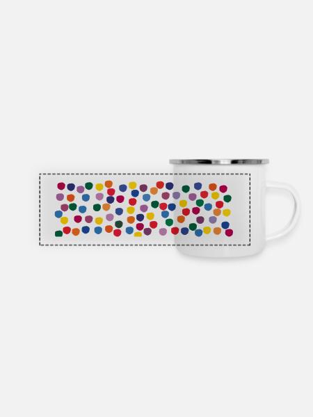 Bunte Punkte - Panorama Emaille-Tasse - Weiß