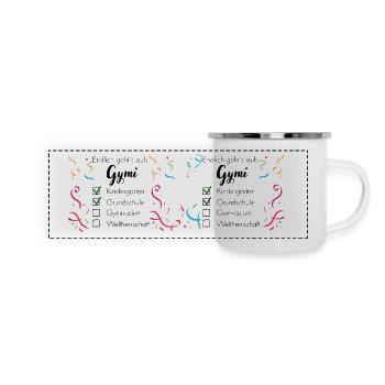 Endlich Gymnasium und dann Weltherrschaft! - Panorama Emaille-Tasse - Weiß - Vorne