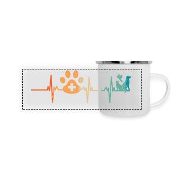 Veterinärmedizinischer Herzschlag - Panorama Emaille-Tasse - Weiß - Vorne