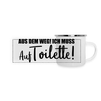 aus dem weg auf toilette design - Panorama Emaille-Tasse - Weiß - Vorne
